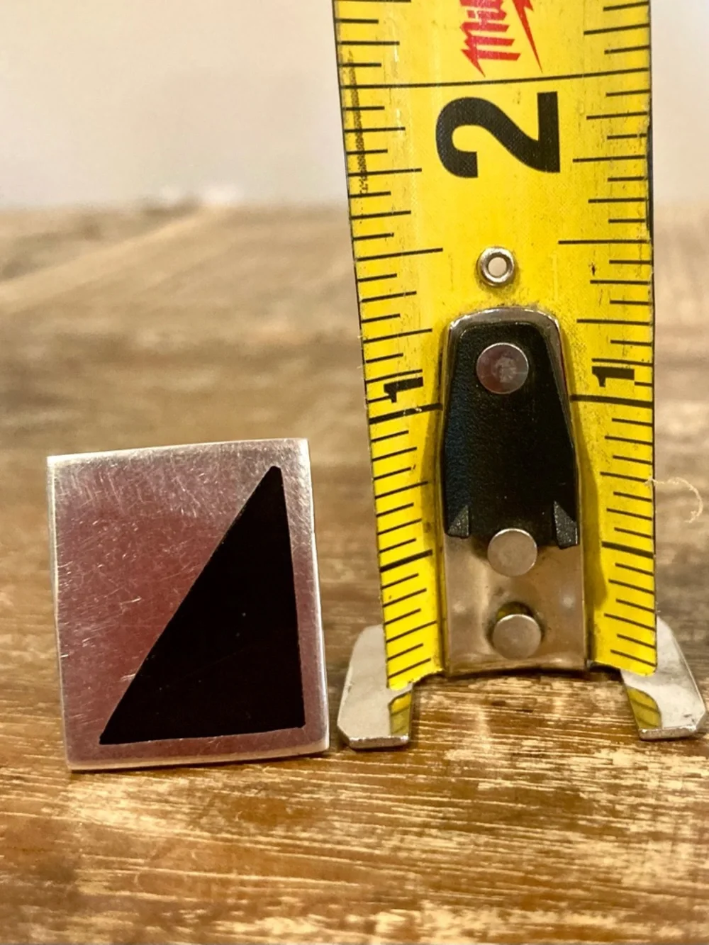 Vintage Taxco Modernist Sterling Silver Cufflinks – TD‑53 – Black Inlay – 24g